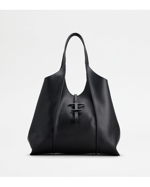 Tod's Black T Timeless Shopping Bag In Leather Medium