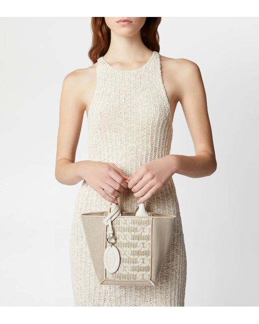 Tod's White Double Up Shopping Bag In Fabric And Leather Mini