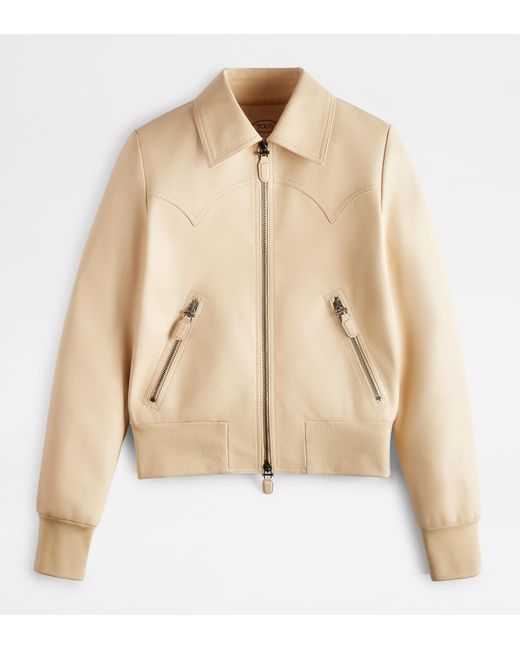 Tod's Natural Bomber Jacket In Leather