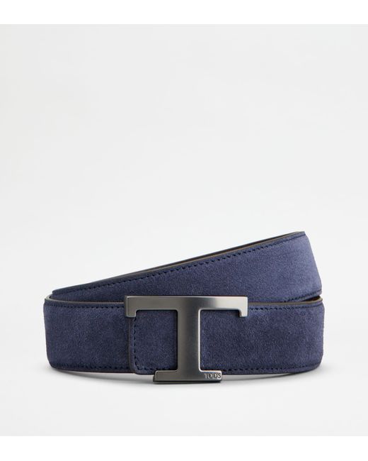 Tod's Blue T Timeless Reversible Belt In Suede for men