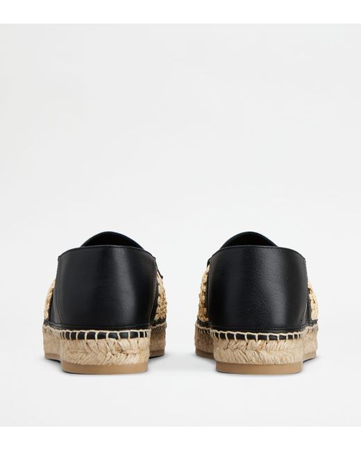 Tod's Black Espadrilles In Leather And Fabric