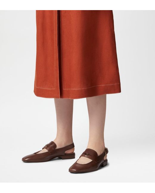 Tod's Brown Slingback Loafers In Leather