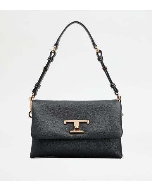 Tod's Black T Timeless Flap Bag In Leather Mini