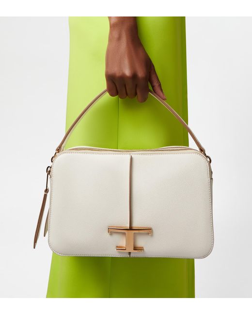 Tod's White T Timeless Camera Bag In Leather Small