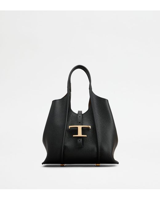 Tod's Black T Timeless Shopping Bag In Leather Mini