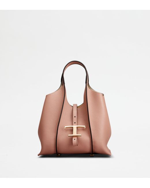 Tod's Pink T Timeless Shopping Bag In Leather Mini