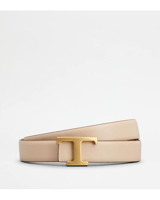 Tod's Brown T Timeless Reversible Belt In Leather