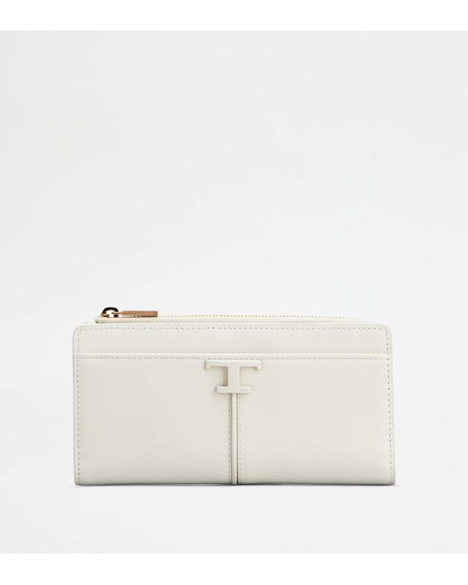 Tod's White T Timeless Wallet In Leather
