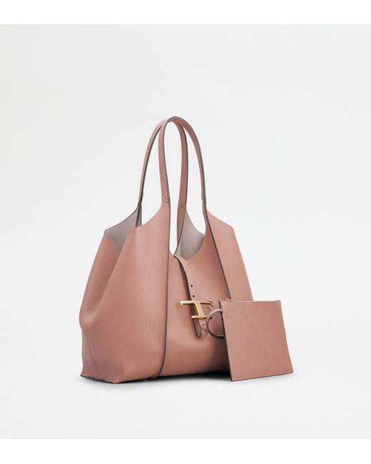 Borsa Shopping T Timeless in Pelle Piccola di Tod's in Pink