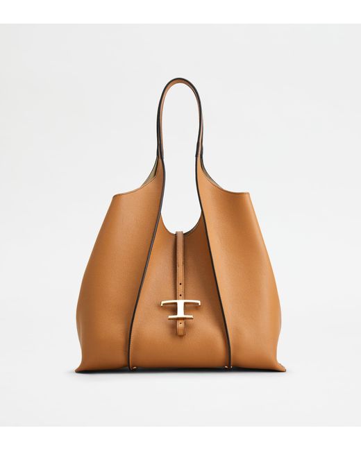 Tod's Brown T Timeless Shopping Bag In Leather Medium