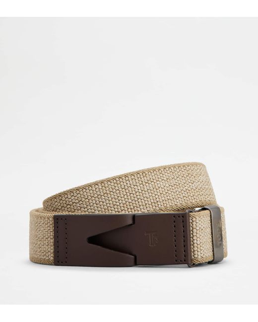 Tod's Brown Belt In Canvas And Leather for men
