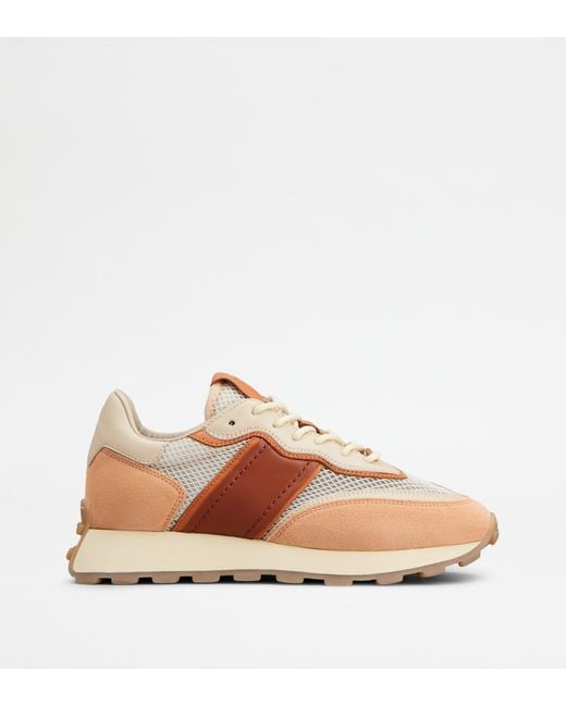 Tod's Pink Sneakers In Suede And Fabric