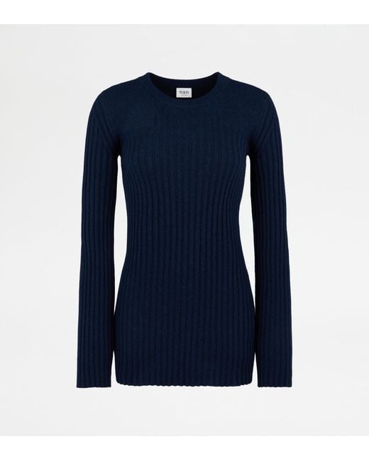Tod's Blue Cashmere Blend Round-Neck Pullover