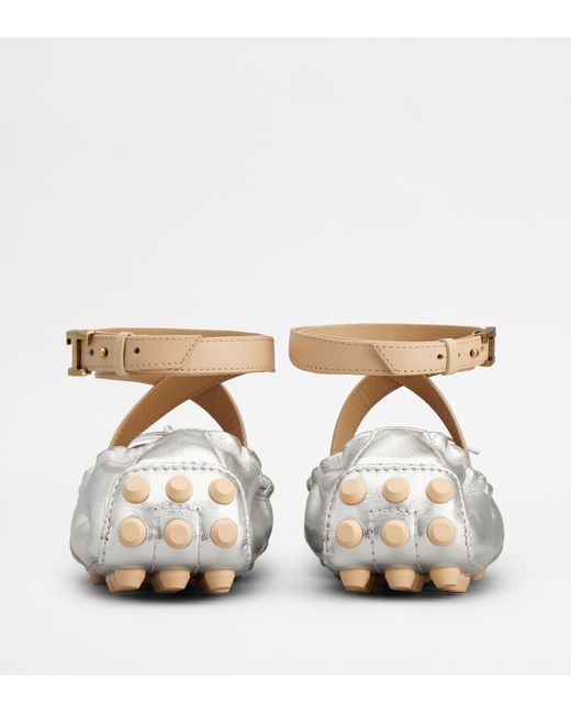 Tod's White Bubble Ballerinas In Leather With Strap