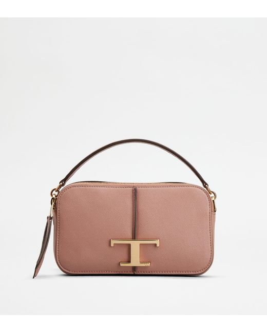 Tod's Pink T Timeless Camera Bag In Leather Mini
