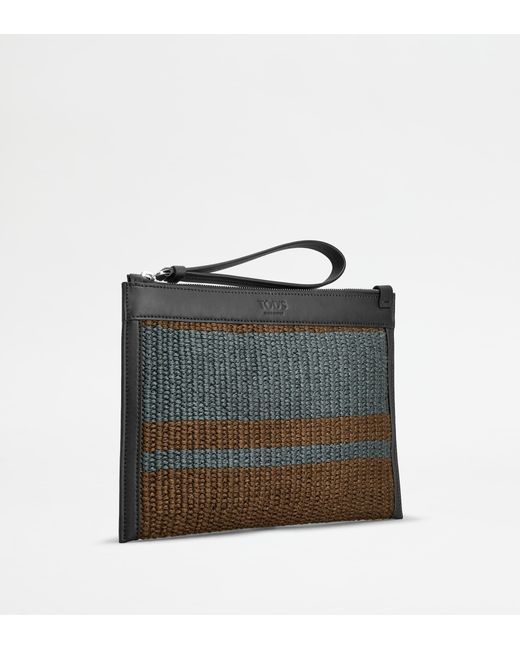 Tod's Black Pouch In Fabric And Leather