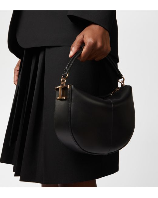 Tod's Black T Case Hobo Bag In Leather Mini