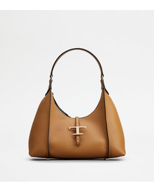 Tod's Brown T Timeless Hobo Bag In Leather Small
