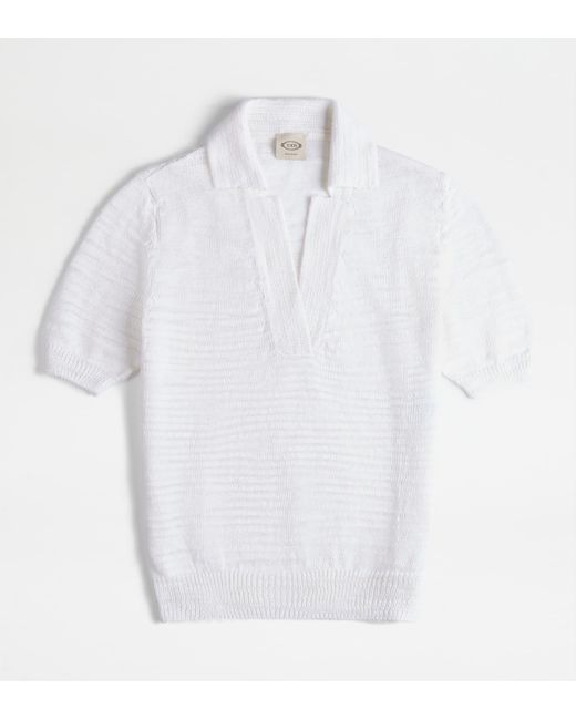 Tod's White Short-sleeved Polo Shirt In Knit