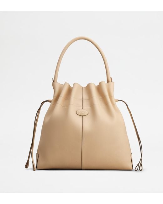 Tod's Natural Di Bag Bucket Bag In Leather Medium With Drawstring