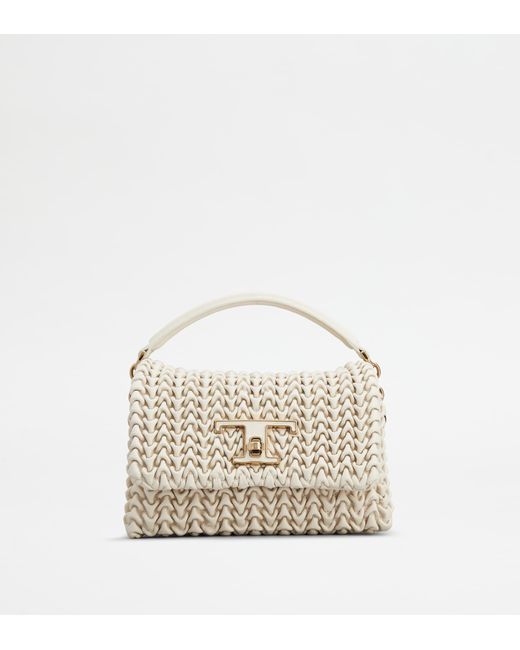 Tod's White T Timeless Flap Bag In Leather Micro