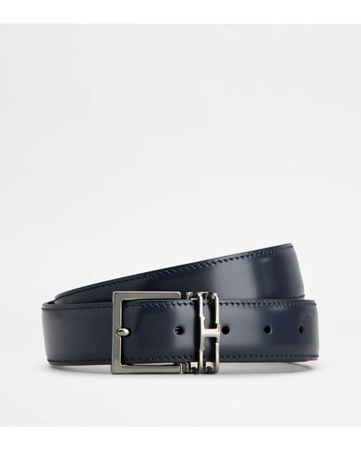 Tod's Blue Adjustable And Reversible Belt In Leather for men
