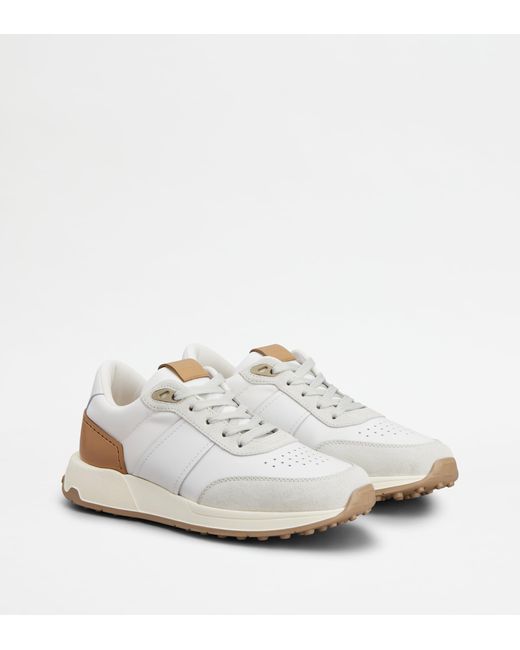 Tod's White Sneakers In Leather And Technical Fabric for men