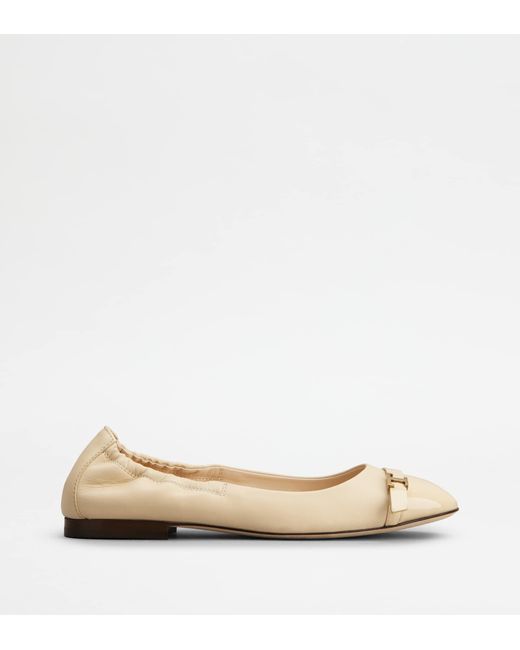 Tod's Natural Ballerinas In Leather