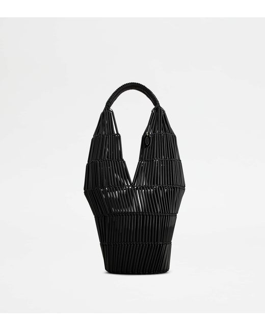 Tod's Black Di Bag Folio Schultertasche Aus Leder Und Plexi Small