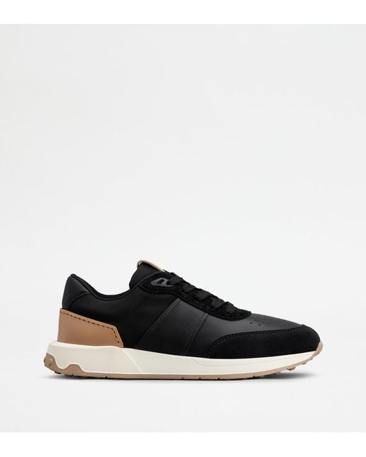 Tod's Black Sneakers In Leather And Technical Fabric for men