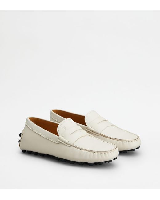 Tod's White Gommino Bubble Loafers