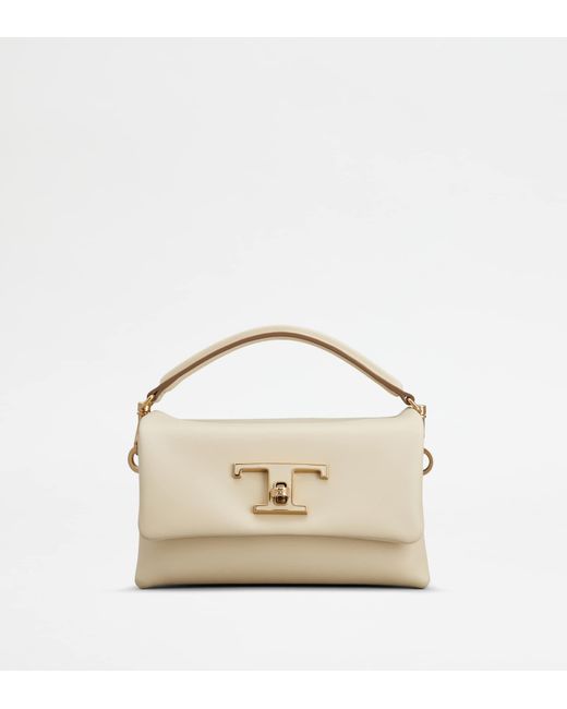 Tod's Natural T Timeless Flap Bag In Leather Micro