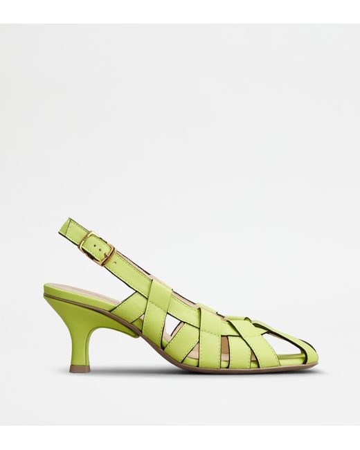 Tod's Yellow Slingback Pumps In Leather