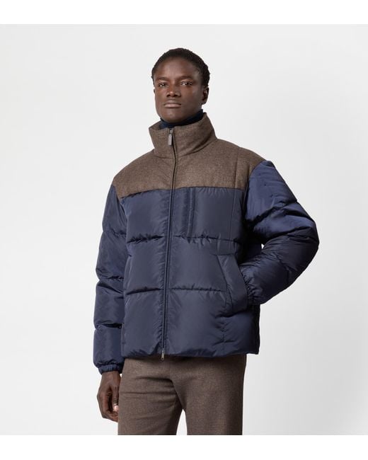 Tod's Blue Bi-Material Down Jacket for men