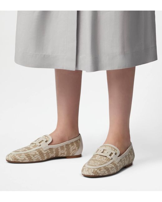 Tod's White Kate Loafers In Fabric And Leather