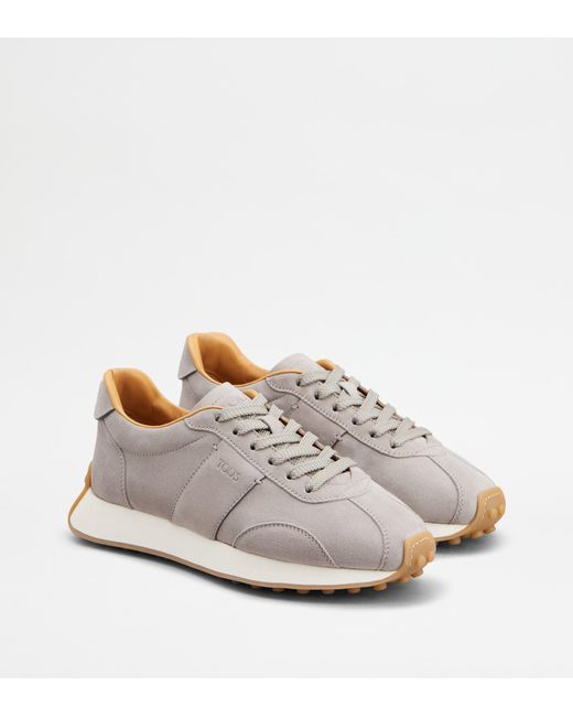Tod's White Logo-Stamp Suede Lace-Up Sneakers