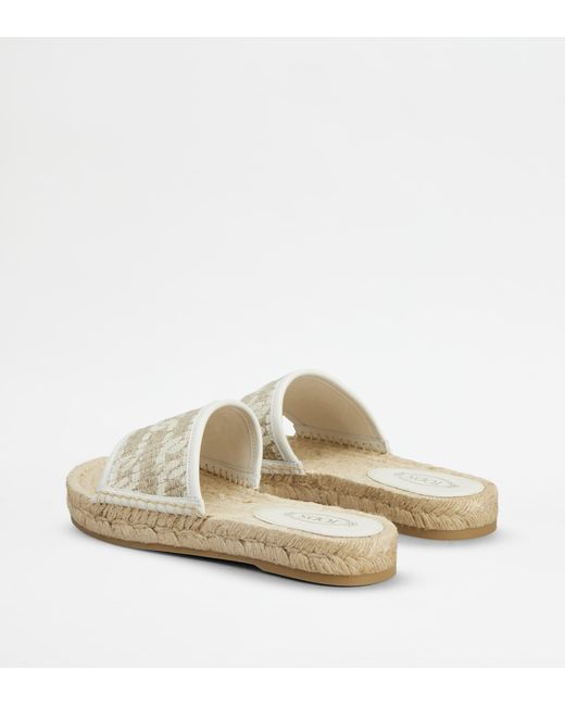Tod's White Sandals In Leather And Fabric