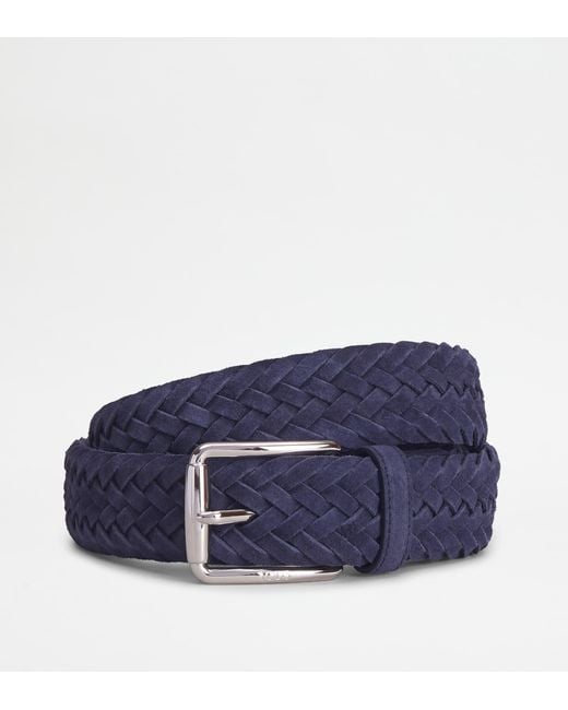 Tod's Blue Logo-Engraved Braided Belt for men