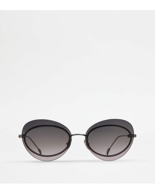 Tod's Gray Teardrop Sunglasses With Temples In Leather