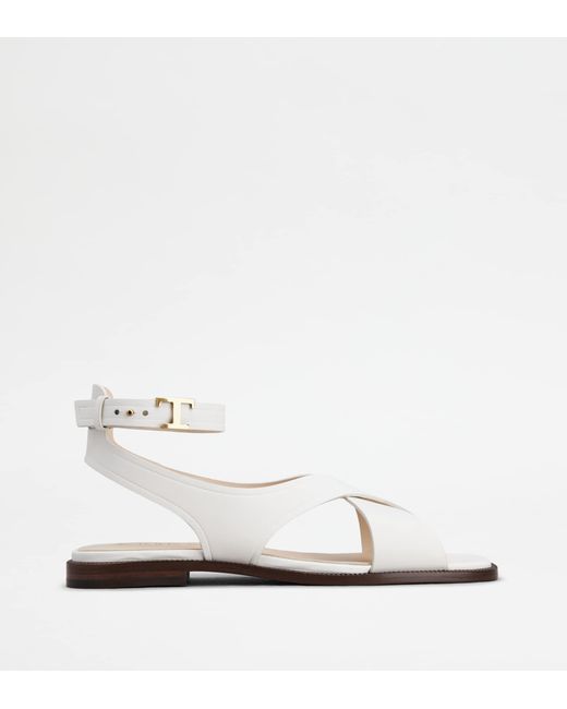 Tod's White Sandals In Leather
