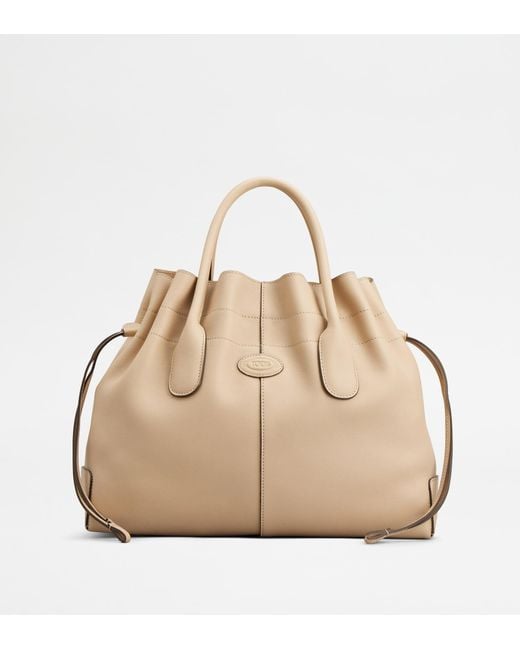 Tod's Natural Di Bag In Leather Small With Drawstring