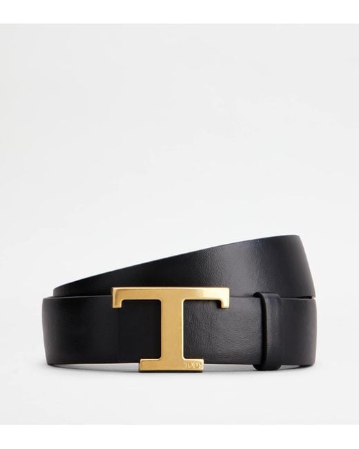 Tod's Black T Timeless Reversible Belt In Leather