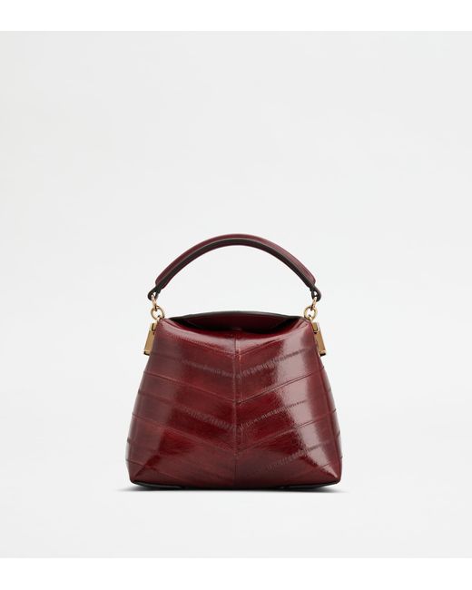 Tod's Red T Case Tote Messenger Bag In Eel Leather Micro