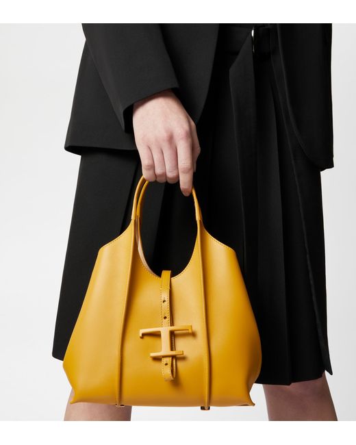 Tod's Yellow T Timeless Shopping Bag In Leather Mini