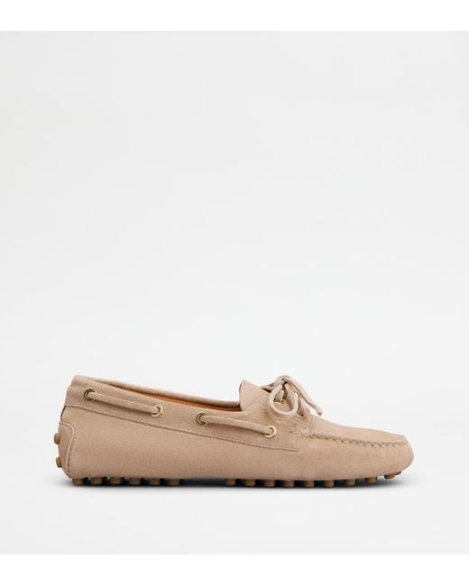 Tod's Natural Segelschuh-Gomminos Aus Veloursleder