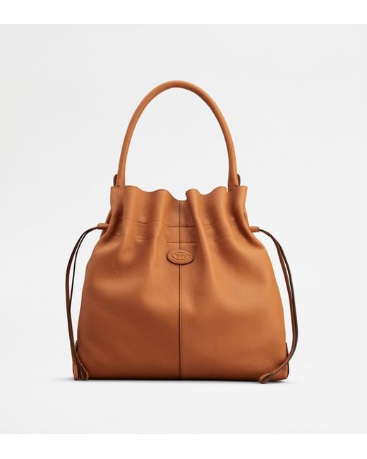 Tod's Brown Di Bag Bucket Bag In Leather Medium With Drawstring