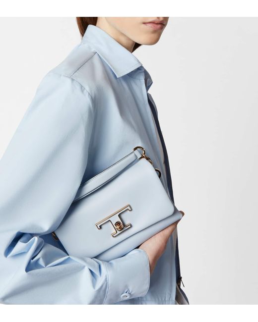 Tod's Blue T Timeless Flap Bag In Leather Micro
