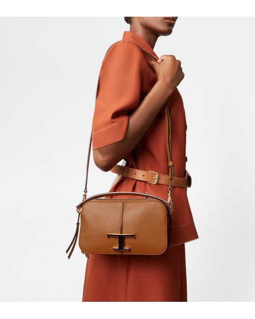 Tod's Brown T Timeless Camera Bag In Leather Mini