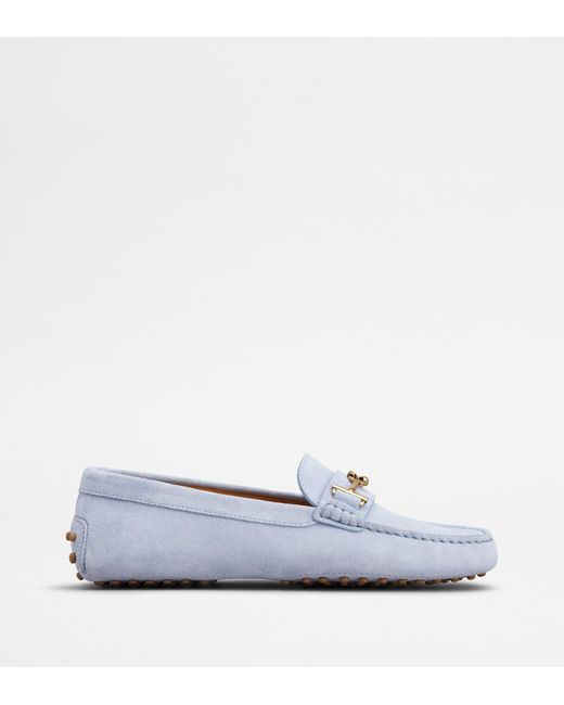 Tod's White Gommino Driving Shoes In Suede