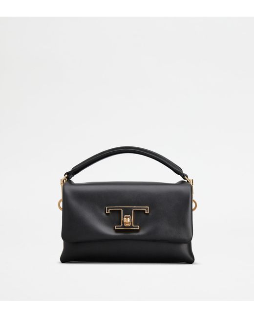 Tod's Black T Timeless Flap Bag In Leather Micro